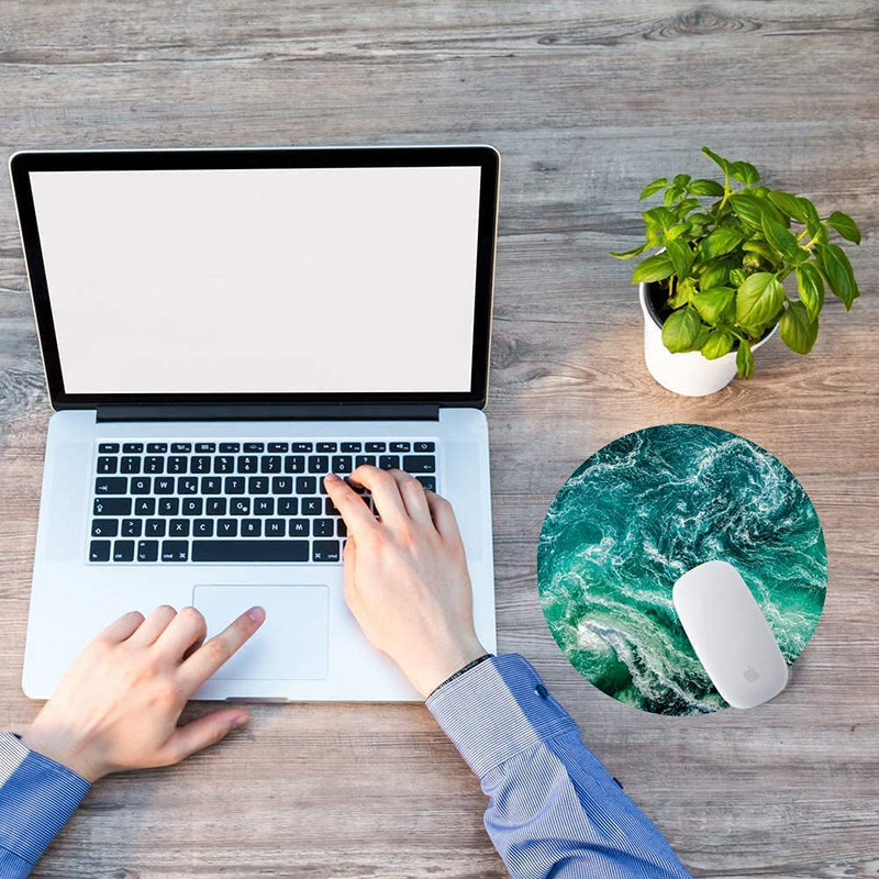 Кръгла подложка за мишка Green Ocean Waves Симпатична игрална подложка за мишка Водоустойчива неплъзгаща се гумена основа Подложки за мишка 7,9x0,12 инча