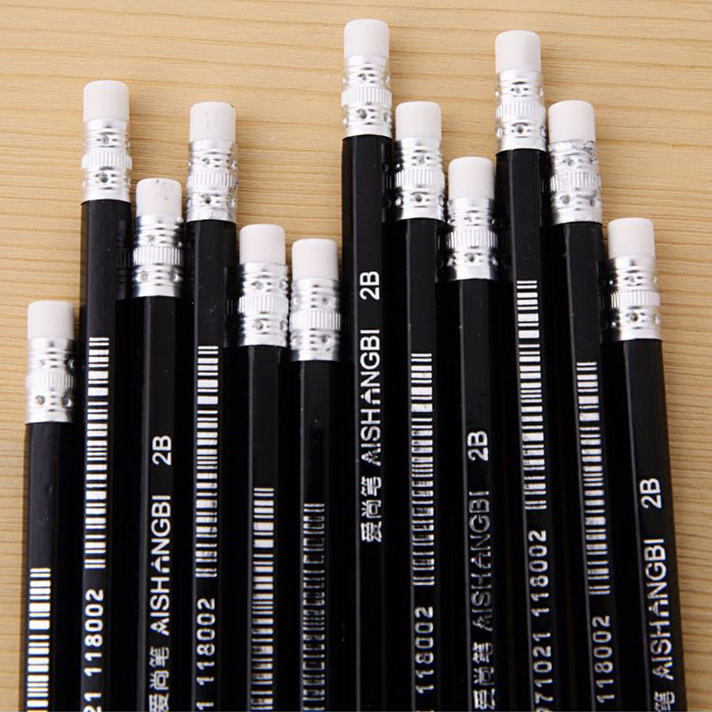 12 бр./кутия Дървен молив 2B Молив с гумичка Детско рисуване Ученик Писане на канцеларски материали Безплатна острилка за моливи