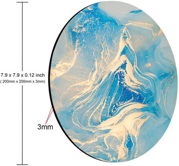 Светлосиня кръгла мраморна подложка за мишка Модерна подложка за игрална мишка в синьо злато Водоустойчива кръгла подложка за мишка Неплъзгаща се гумена основа Подложка за мишка