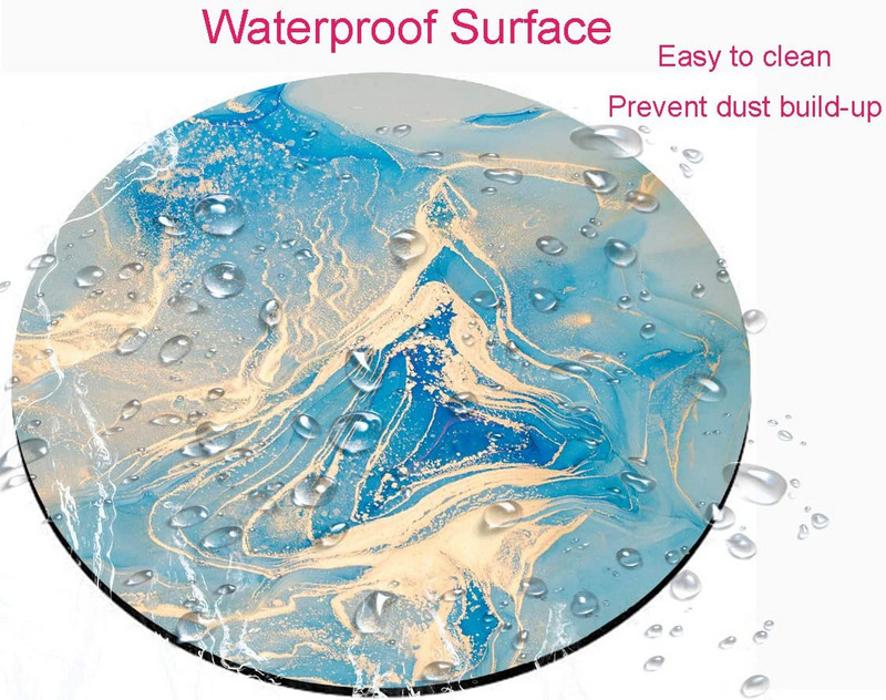 Светлосиня кръгла мраморна подложка за мишка Модерна подложка за игрална мишка в синьо злато Водоустойчива кръгла подложка за мишка Неплъзгаща се гумена основа Подложка за мишка