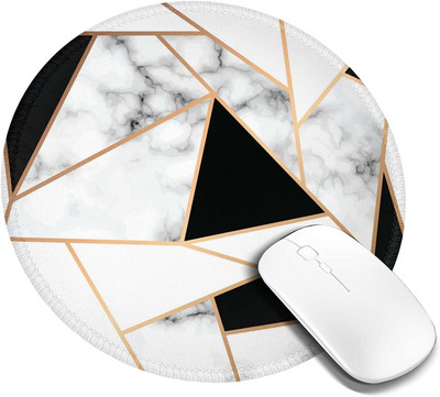 Mouse Pad rotund de 7,9 inci cu textura de marmură alb-negru Covoraș de gaming antiderapant pentru computere, laptop, jocuri, birou, acasă