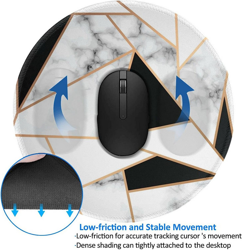 Στρογγυλό ποντίκι 7,9 ιντσών Μαύρο και άσπρο μαρμάρινο αντιολισθητικό στρώμα ποντικιού για τυχερά παιχνίδια για υπολογιστές Laptop Gaming Office Home