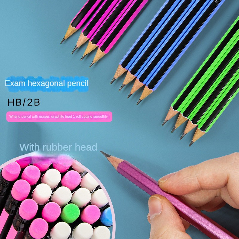 12 бр. / Партида Обикновен молив Дървени моливи 2B/HB Молив с гумичка Детски подарък Молив за рисуване Училищни канцеларски материали