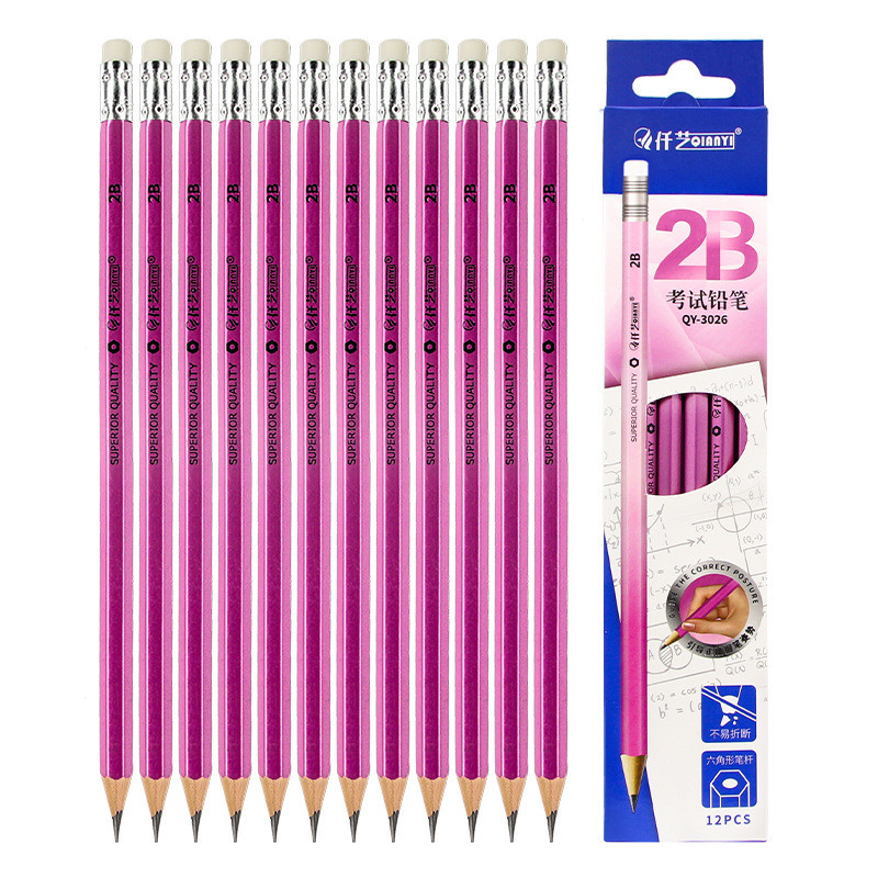 12 бр. / Партида Обикновен молив Дървени моливи 2B/HB Молив с гумичка Детски подарък Молив за рисуване Училищни канцеларски материали