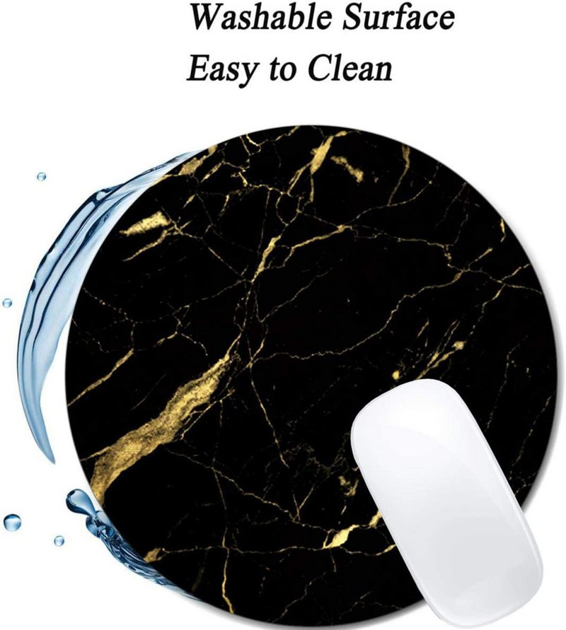 Черна и златна мраморна подложка за мишка Кръгла неплъзгаща се гумена подложка за мишка Лаптоп Офис Компютър Декор Сладки аксесоари Дизайн Подложка за мишка