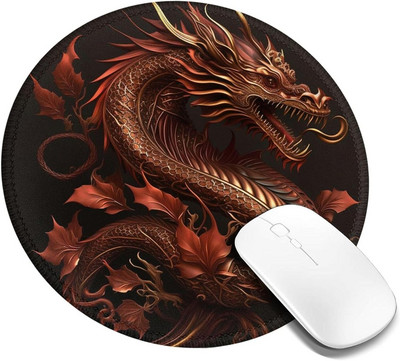 Golden Chinese Dragon Red Art Mouse Pad Неплъзгаща се гумена кръгла подложка за мишка Подложка за игри Офис Работа Компютър Лаптоп Подаръци за дома