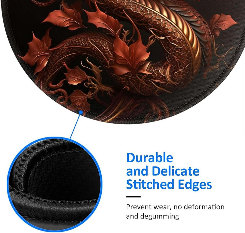 Golden Chinese Dragon Red Art Mouse Pad Неплъзгаща се гумена кръгла подложка за мишка Подложка за игри Офис Работа Компютър Лаптоп Подаръци за дома