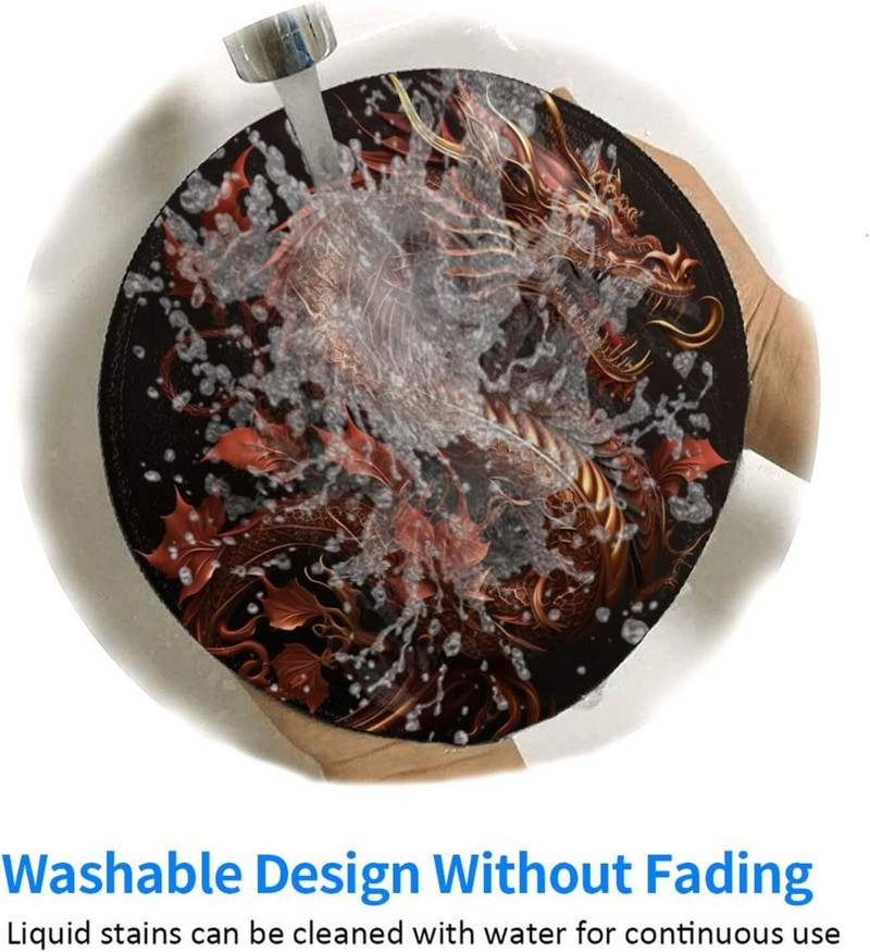 Golden Chinese Dragon Red Art Mouse Pad Неплъзгаща се гумена кръгла подложка за мишка Подложка за игри Офис Работа Компютър Лаптоп Подаръци за дома