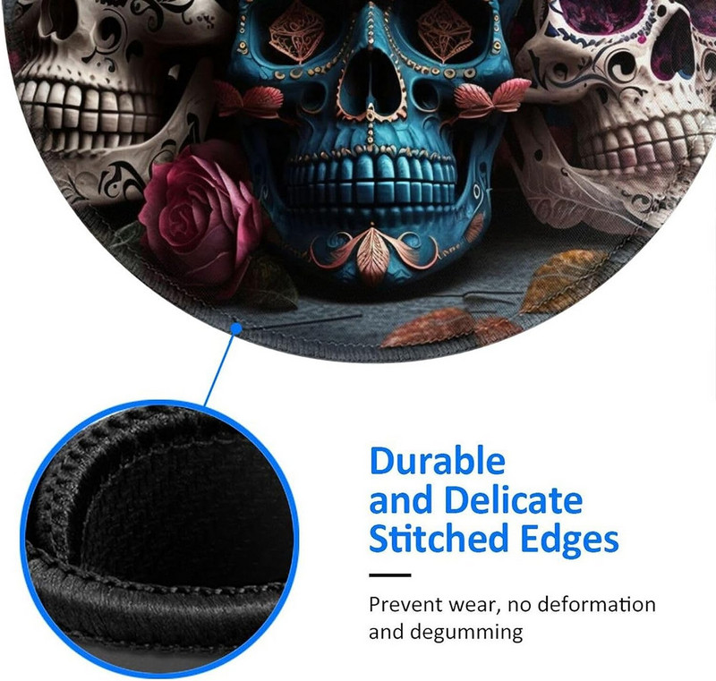 Gothic Skulls Day of The Dead Art Mouse Pad Αντιολισθητικό ελαστικό στρογγυλό mousepads χαλάκι για gaming υπολογιστή γραφείου Φορητός υπολογιστής σπίτι Δώρα