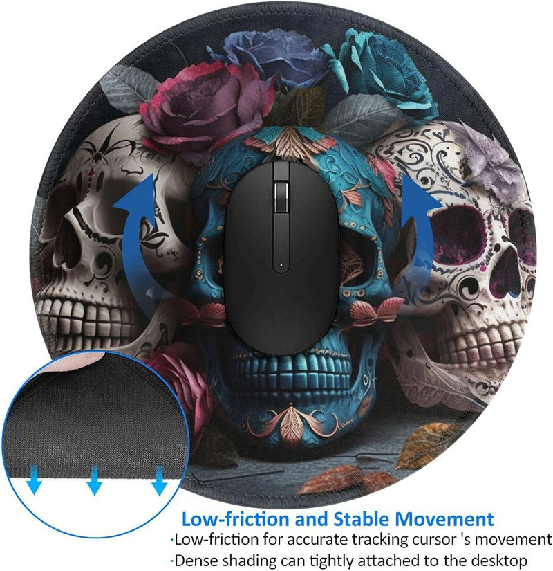 Gothic Skulls Day of The Dead Art Mouse Pad Αντιολισθητικό ελαστικό στρογγυλό mousepads χαλάκι για gaming υπολογιστή γραφείου Φορητός υπολογιστής σπίτι Δώρα