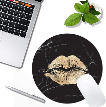 Модерна златна устна, черна мраморна подложка за мишка, кръгла нехлъзгаща се гумена подложка за мишка, лаптоп, офис компютър, сладки аксесоари за бюро, подложка за мишка
