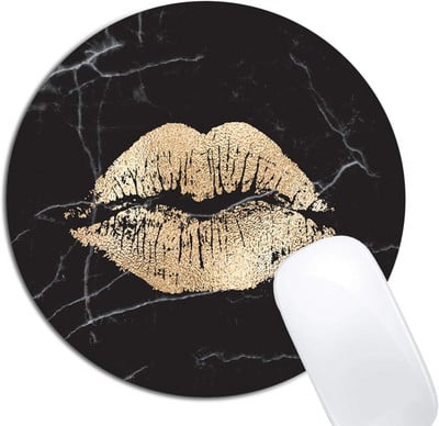 Модерна златна устна, черна мраморна подложка за мишка, кръгла нехлъзгаща се гумена подложка за мишка, лаптоп, офис компютър, сладки аксесоари за бюро, подложка за мишка