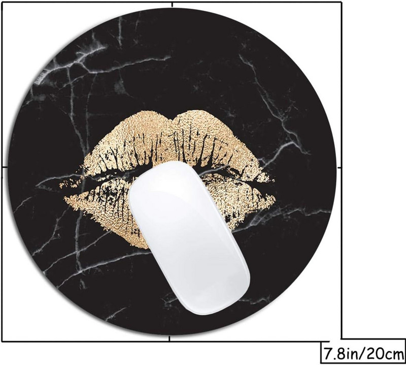 Модерна златна устна, черна мраморна подложка за мишка, кръгла нехлъзгаща се гумена подложка за мишка, лаптоп, офис компютър, сладки аксесоари за бюро, подложка за мишка