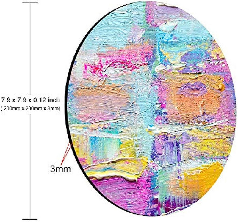 Кръгла подложка за мишка Боя Маслени бои Абстрактен печат Многоцветна подложка за мишка Дъга Жълто Бяло Виолетово Розово Синьо Лилаво за офис