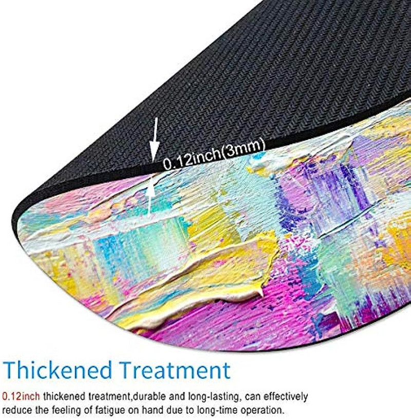 Кръгла подложка за мишка Боя Маслени бои Абстрактен печат Многоцветна подложка за мишка Дъга Жълто Бяло Виолетово Розово Синьо Лилаво за офис