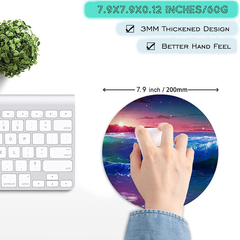 Apļveida pludmales peles paliktnis Sunset Over Sea Peles paklājiņš Ūdensizturīgs, apaļš peles paliktnis, neslīdošs gumijas pamatnes peles paliktņi biroja klēpjdatoram