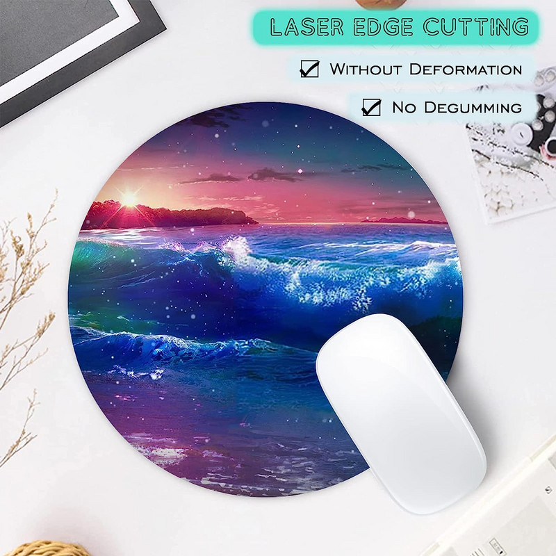 Apļveida pludmales peles paliktnis Sunset Over Sea Peles paklājiņš Ūdensizturīgs, apaļš peles paliktnis, neslīdošs gumijas pamatnes peles paliktņi biroja klēpjdatoram