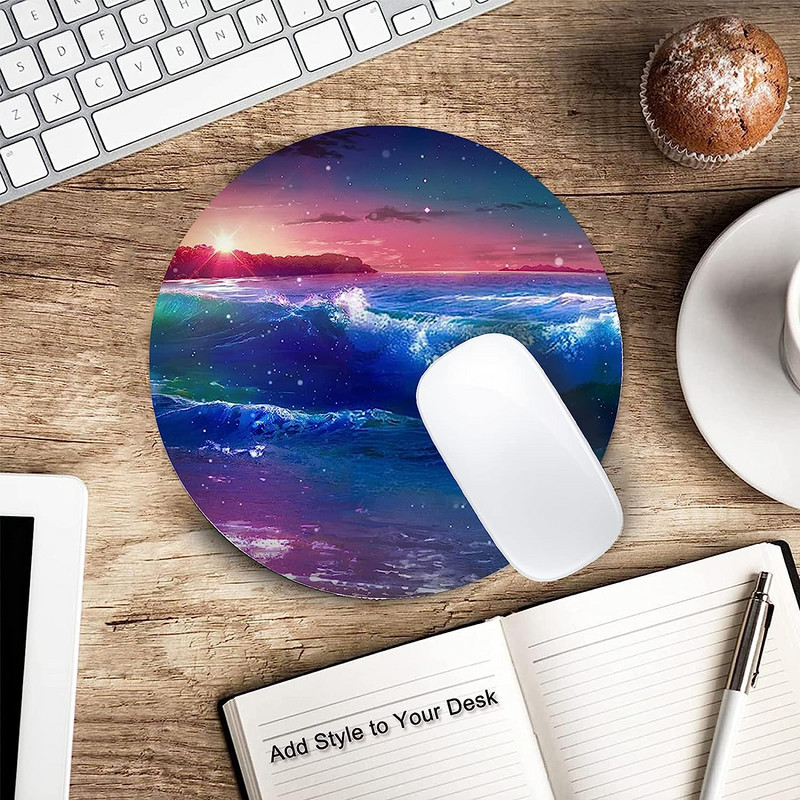 Apļveida pludmales peles paliktnis Sunset Over Sea Peles paklājiņš Ūdensizturīgs, apaļš peles paliktnis, neslīdošs gumijas pamatnes peles paliktņi biroja klēpjdatoram