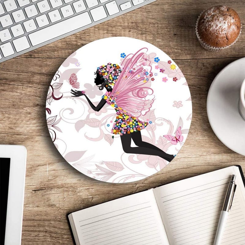 Butterfly Girl Στρογγυλό Mouse Pad Gaming Mouse Mat Αδιάβροχο κυκλικό Mouse Pad Αντιολισθητική βάση από καουτσούκ Mousepad 7,9x0,12 ίντσες