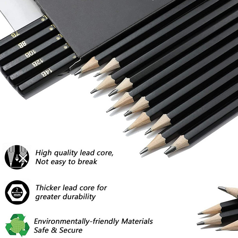 14 vnt. rinkinys Profesionalus piešimas eskizų pieštukas Meniniai pieštukai Grafito šešėliavimo pieštukai Standartiniai pieštukai Dailininkams pradedantiesiems reikmenys