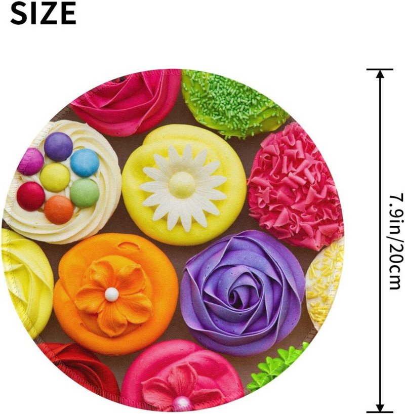 Cool Sweet Cupcakes Mouse Mat με αντιολισθητική λαστιχένια βάση Χαριτωμένο στρογγυλό mousepad για φορητό υπολογιστή γραφείου σπιτιού Δώρα 7,9x7,9 ιντσών