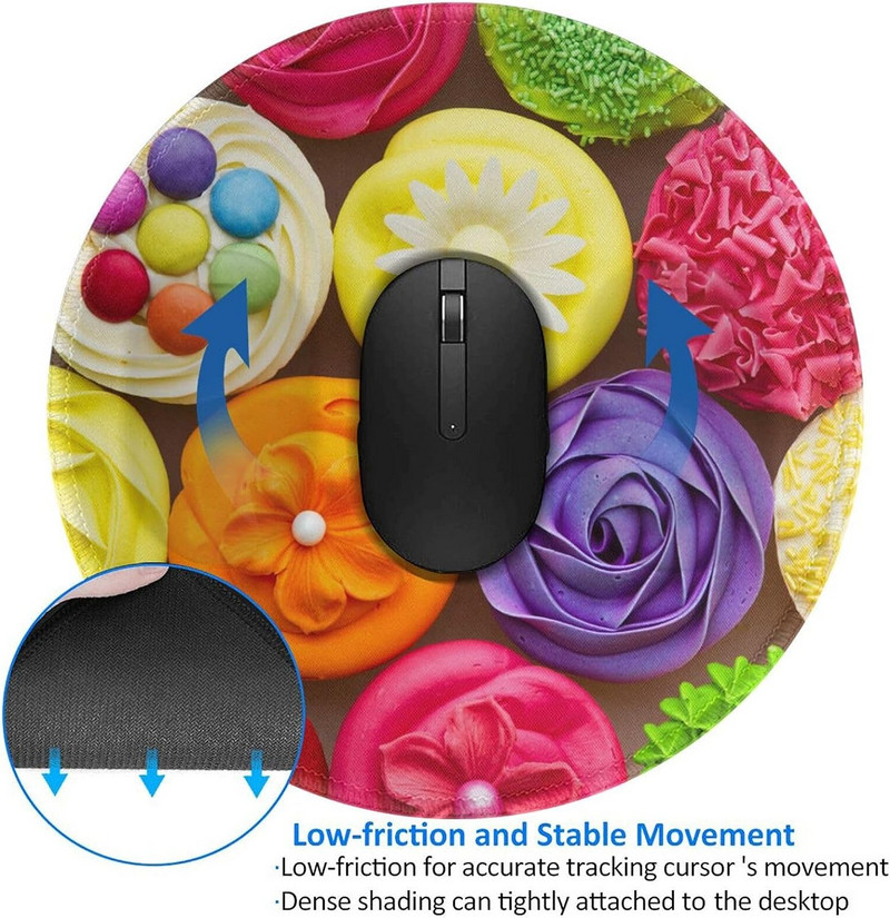 Cool Sweet Cupcakes Mouse Mat με αντιολισθητική λαστιχένια βάση Χαριτωμένο στρογγυλό mousepad για φορητό υπολογιστή γραφείου σπιτιού Δώρα 7,9x7,9 ιντσών