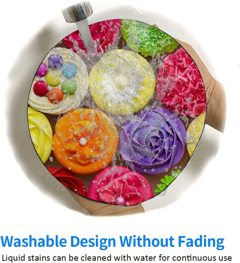 Cool Sweet Cupcakes Mouse Mat με αντιολισθητική λαστιχένια βάση Χαριτωμένο στρογγυλό mousepad για φορητό υπολογιστή γραφείου σπιτιού Δώρα 7,9x7,9 ιντσών