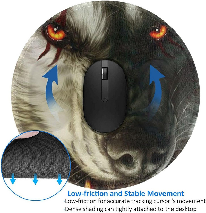 Werewolf Bloody Mouse Pad rotund Animal sălbatic Mousepad Covoraș antiderapant din cauciuc pentru computer, birou, jocuri, laptop, birou, birou