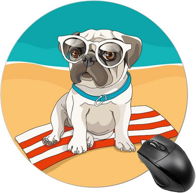 Puppy Pug on Beach egérszőnyeg csúszásmentes gumi alappal Aranyos kerek egérpad laptop számítógéphez Irodai asztali kiegészítők 7,8x7,8 hüvelykes