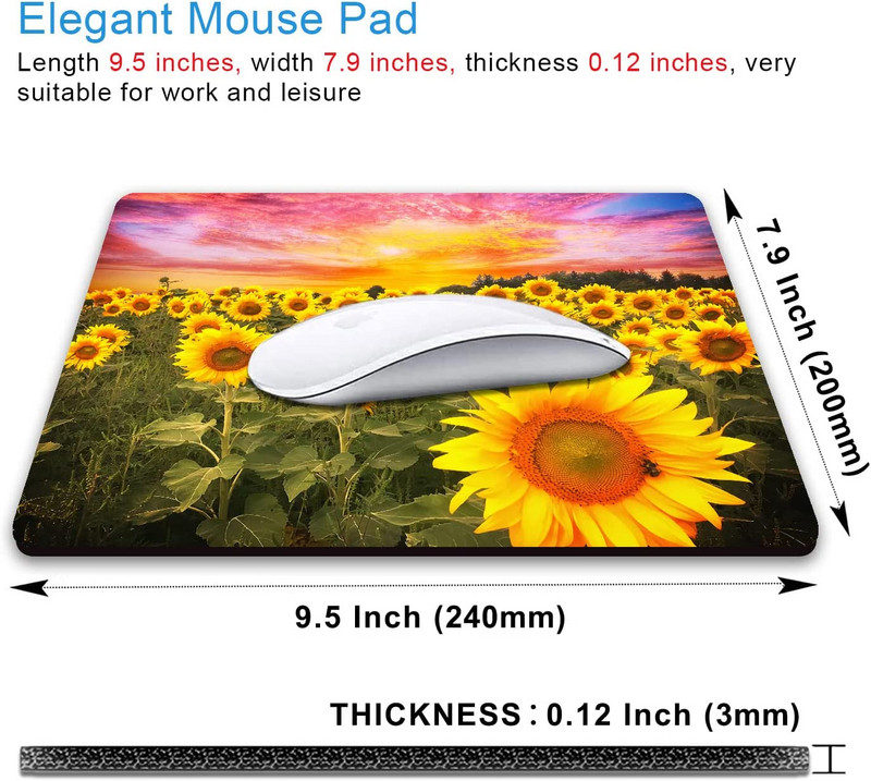 Слънчогледови цветя Bloom Подложка за мишка Модерна водоустойчива неплъзгаща се гумена основа Офис подложка за мишка за бюро Лаптоп Правоъгълна подложка за мишка