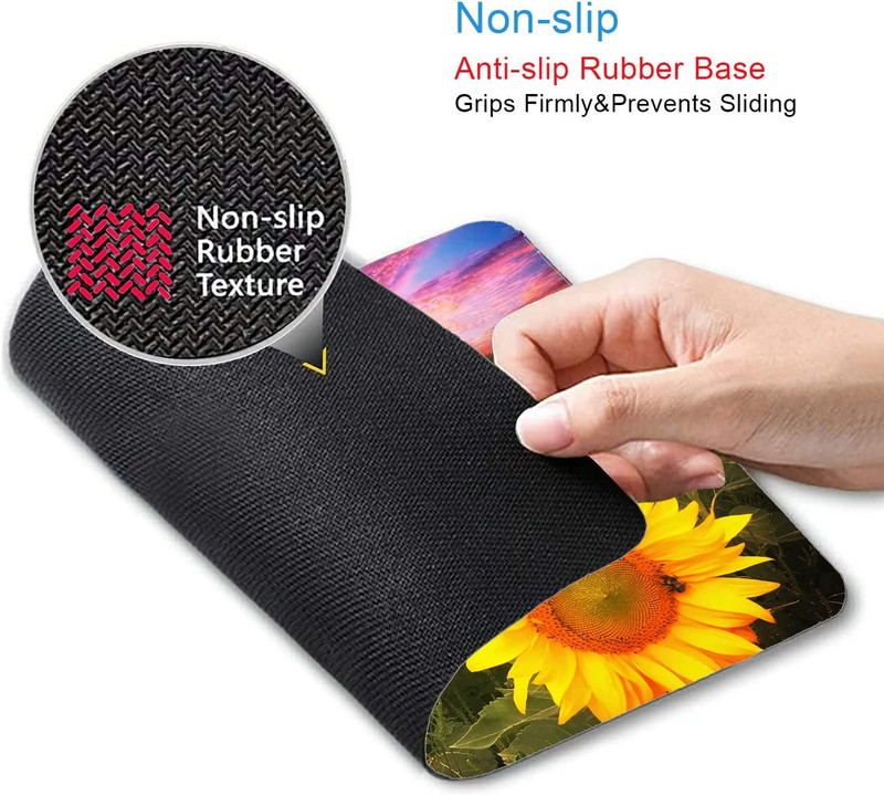 Слънчогледови цветя Bloom Подложка за мишка Модерна водоустойчива неплъзгаща се гумена основа Офис подложка за мишка за бюро Лаптоп Правоъгълна подложка за мишка