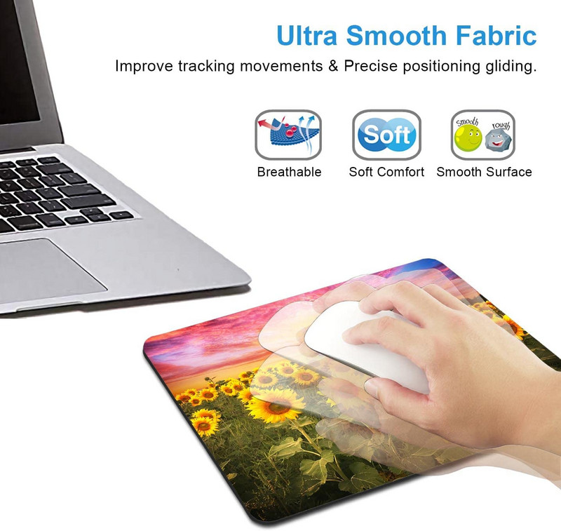 Слънчогледови цветя Bloom Подложка за мишка Модерна водоустойчива неплъзгаща се гумена основа Офис подложка за мишка за бюро Лаптоп Правоъгълна подложка за мишка