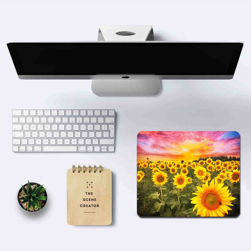 Слънчогледови цветя Bloom Подложка за мишка Модерна водоустойчива неплъзгаща се гумена основа Офис подложка за мишка за бюро Лаптоп Правоъгълна подложка за мишка