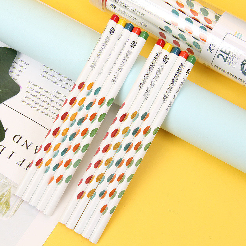 Цветни дървени моливи с дупки 12 бр. Кутия HB/2B Триъгълен лост В кутия Правилен захват Детска живопис Скициране Детски ученически пособия