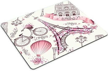 Love Pink Paris Vintage Floral Eiffel Mouse Pad Vintage Romantic Paris Floral Bike Painting Print Art Mouse Pads 9,5 x 7,9 ίντσες