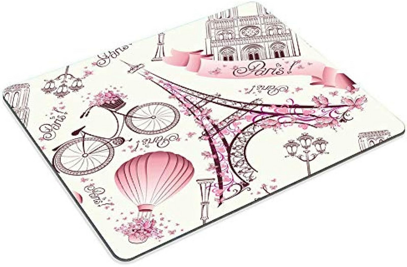 Love Pink Paris Vintage Floral Eiffel Mouse Pad Vintage Romantic Paris Floral Bike Painting Print Art Mouse Pads 9,5 x 7,9 ίντσες