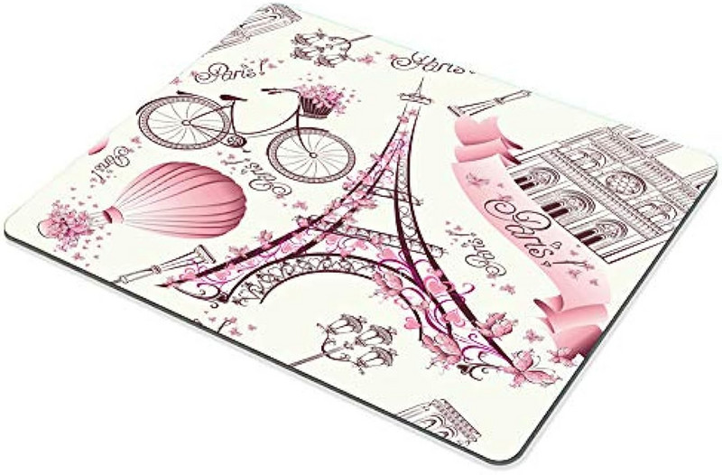Love Pink Paris Vintage Floral Eiffel Mouse Pad Vintage Romantic Paris Floral Bike Painting Print Art Mouse Pads 9,5 x 7,9 ίντσες