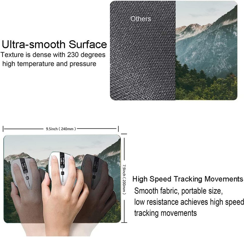 Подложка за мишка Мраморна подложка за мишка Водоустойчива подложка за мишка Неплъзгаща се гумена основа Подложки за мишка за офис лаптоп 9,5x7,9 инча Mountain Tree