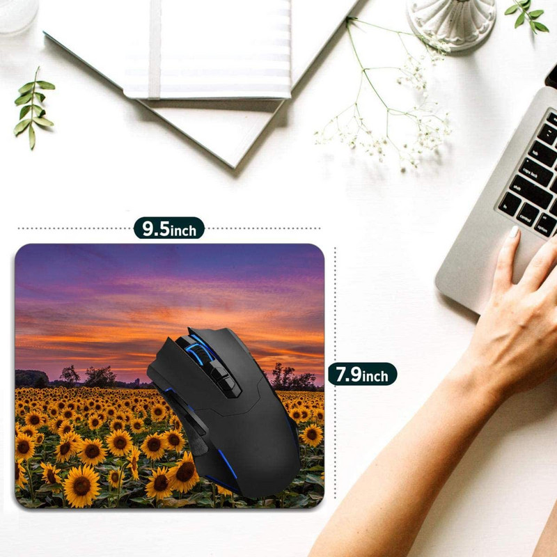 Подложка за мишка, Sunflowers Field Sunset Подложки за компютърна мишка Аксесоари за бюро Нехлъзгаща се гумена основа, Подложка за мишка за мишка за лаптоп