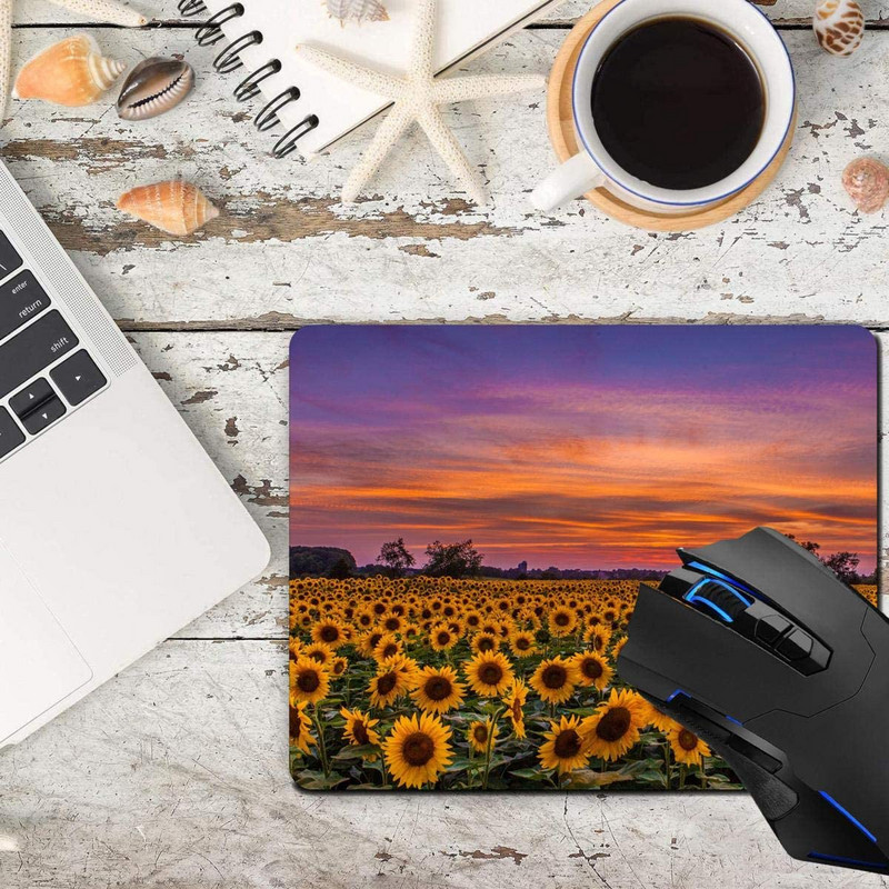 Подложка за мишка, Sunflowers Field Sunset Подложки за компютърна мишка Аксесоари за бюро Нехлъзгаща се гумена основа, Подложка за мишка за мишка за лаптоп