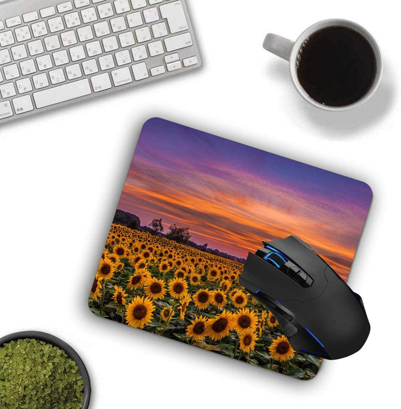 Подложка за мишка, Sunflowers Field Sunset Подложки за компютърна мишка Аксесоари за бюро Нехлъзгаща се гумена основа, Подложка за мишка за мишка за лаптоп