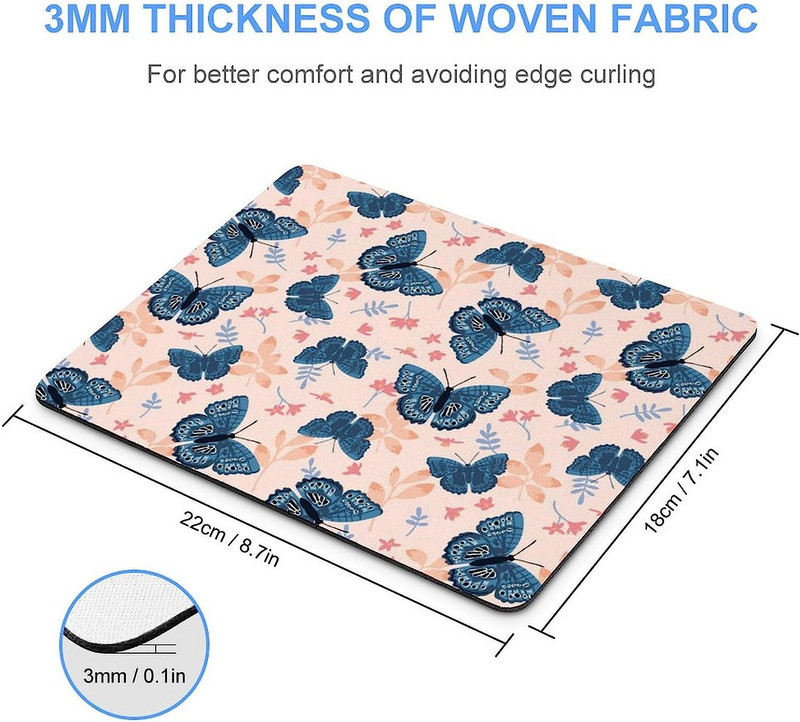 Подложка за мишка със синя пеперуда Неплъзгаща се подложка за компютърна мишка Подложка за мишка с гумена основа за офис домашен лаптоп Компютърни игри 20 * 25 см