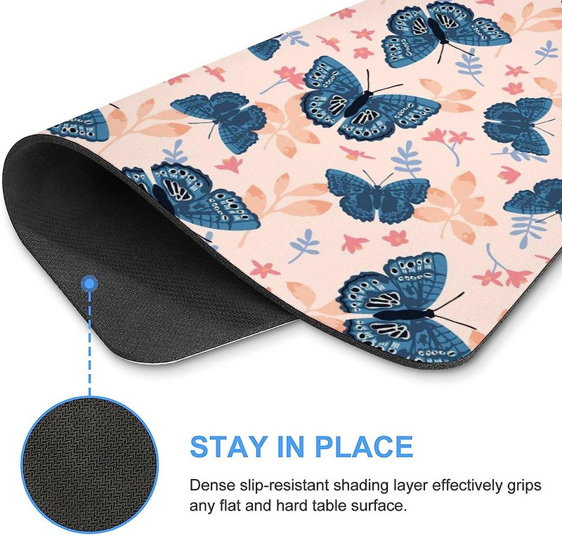 Подложка за мишка със синя пеперуда Неплъзгаща се подложка за компютърна мишка Подложка за мишка с гумена основа за офис домашен лаптоп Компютърни игри 20 * 25 см