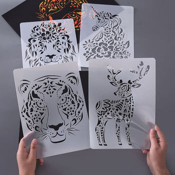 Animal Tiger Elk Scratch Art Paper A4 Hold Out Painting Template Scratch Painting Форма Направи си сам Scrapbooking Journal Decoration