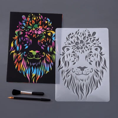 Animal Tiger Elk Scratch Art Paper A4 Hold Out Painting Template Scratch Painting Форма Направи си сам Scrapbooking Journal Decoration