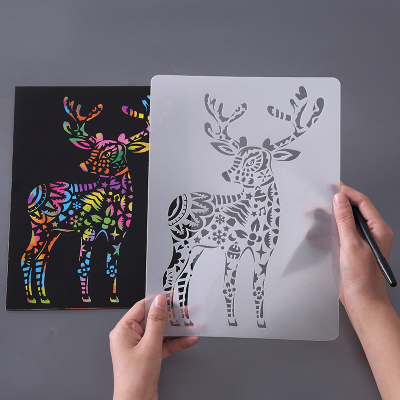Animal Tiger Elk Scratch Art Paper A4 Hold Out Painting Template Scratch Painting Форма Направи си сам Scrapbooking Journal Decoration