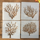 4 τεμ/Σετ 5 ιντσών Ocean Sea Coral Στένσιλ στρώσεων ζωγραφικής Λεύκωμα ζωγραφικής με ανάγλυφο διακοσμητικό πρότυπο άλμπουμ