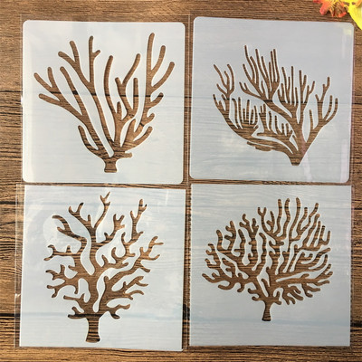 4 τεμ/Σετ 5 ιντσών Ocean Sea Coral Στένσιλ στρώσεων ζωγραφικής Λεύκωμα ζωγραφικής με ανάγλυφο διακοσμητικό πρότυπο άλμπουμ