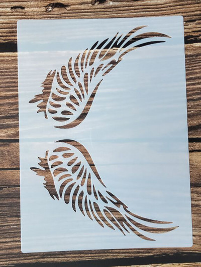 1Pcs 21*29Cm Wings Шаблон за мебели Стени Боядисване Декорация Наслояване Пластмаса Направи си сам Оцветяване Релефни шаблони за албуми