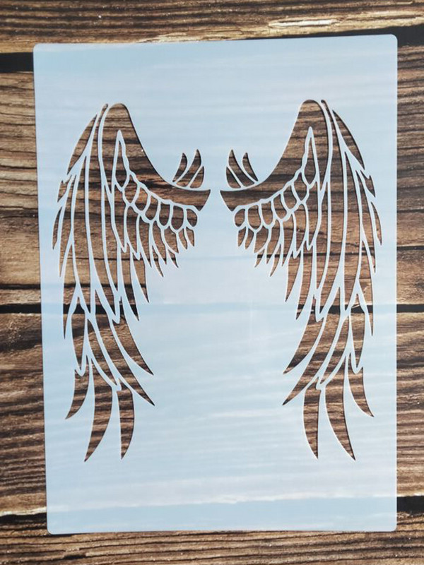1Pcs 21*29Cm Wings Шаблон за мебели Стени Боядисване Декорация Наслояване Пластмаса Направи си сам Оцветяване Релефни шаблони за албуми